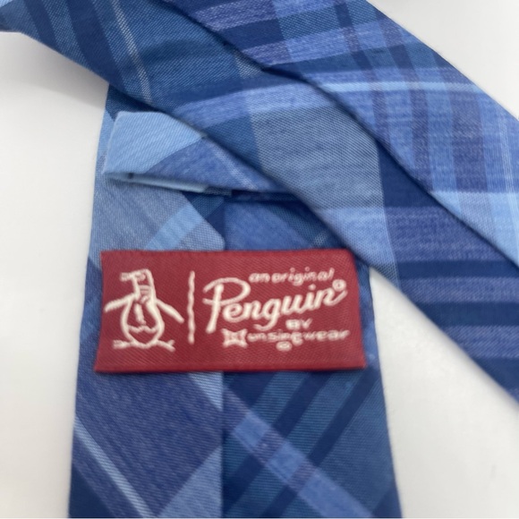 Penguin Navy Blue Plaid Cotton Skinny Necktie - Picture 4 of 6